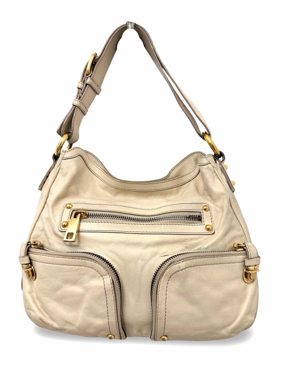 Marc Jacobs Christy Cream Leather Shoulder Bag with Gold Hardware